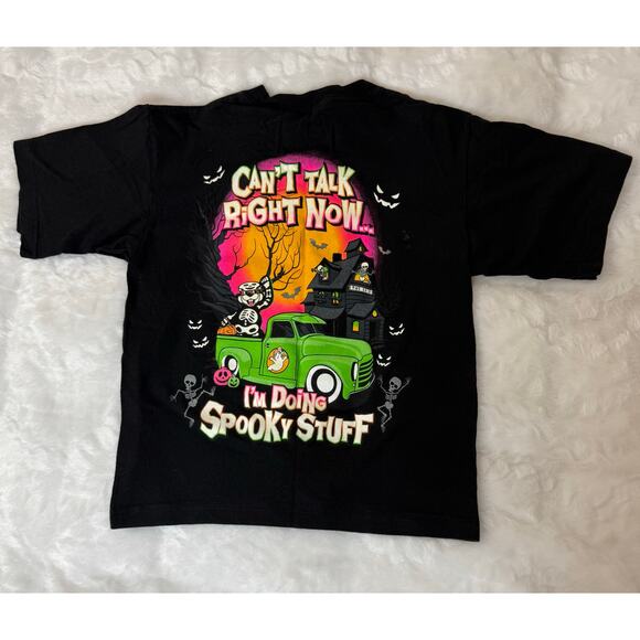 BUC-EES Halloween Skeleton Glow N Dark Black T-Shirt Front / Back Graphic Kid XS - Picture 4 of 10